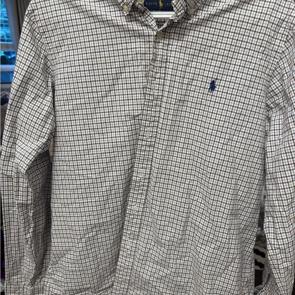 Polo Ralph Lauren Mens Size Large plaid‎ Striped Dress Shirt Classic Fit
